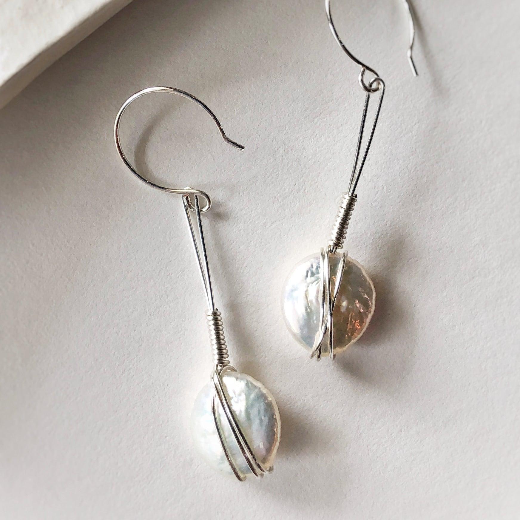 Coin Pearl Earrings - Sterling Silver - Autumn and Ro