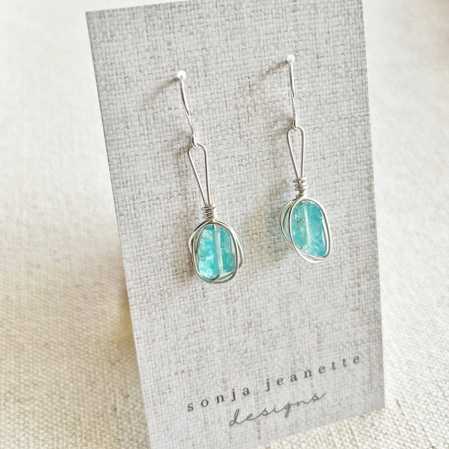 Wrapped Apatite Earrings - Silver - Autumn and Ro