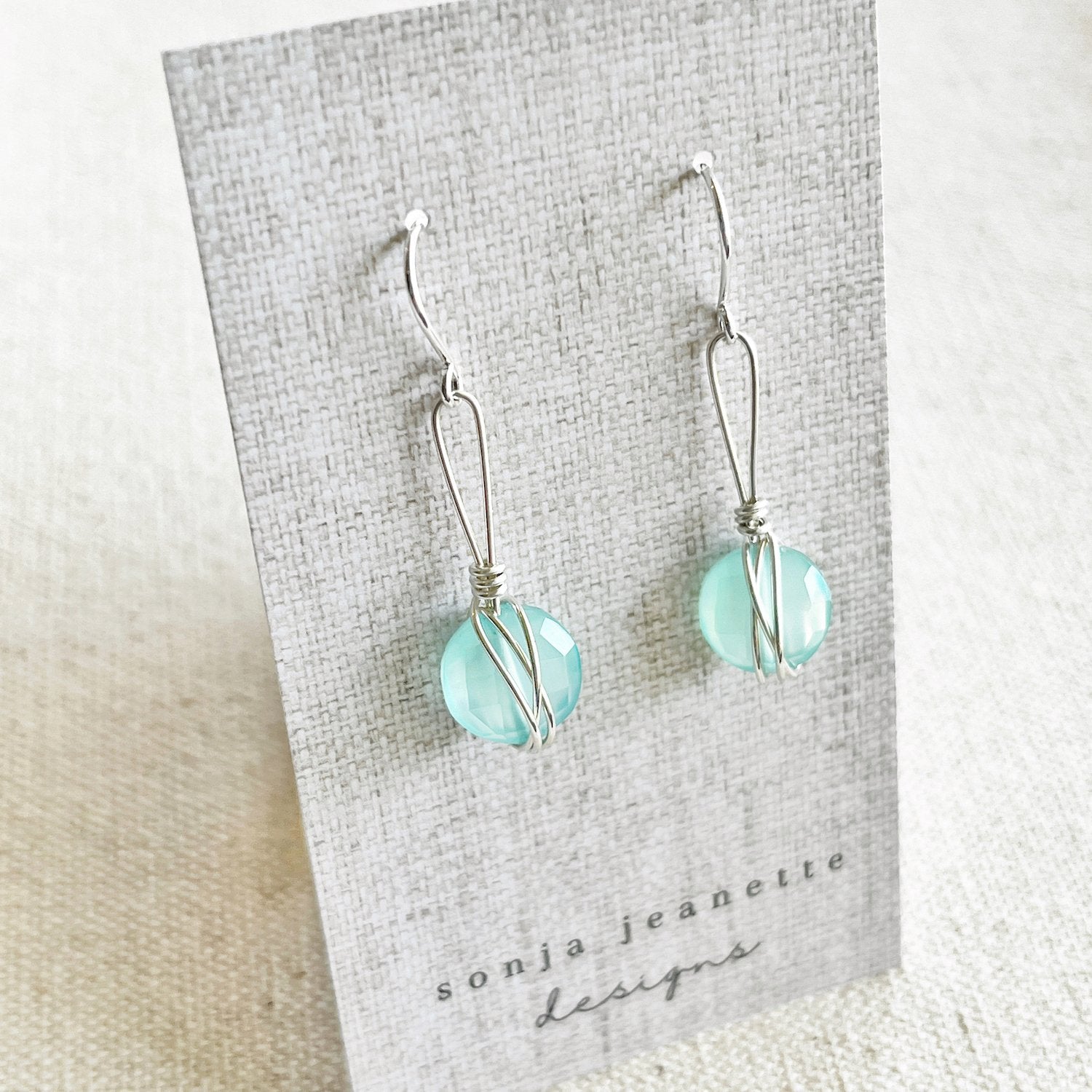 Wrapped Aqua Chalcedony Earrings - Silver - Autumn and Ro